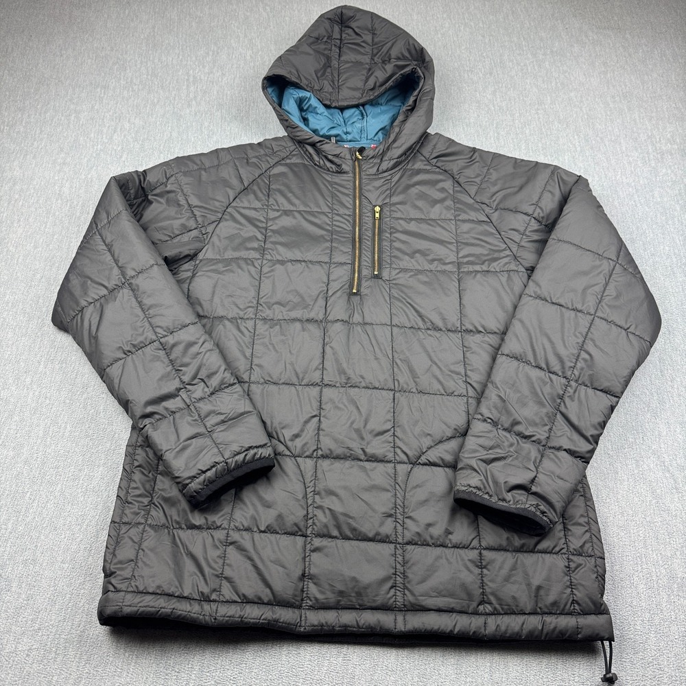 Iron & Resin Jacket Mens Large Black Hooded Pullover Puffer Pockets 1/4 Zip